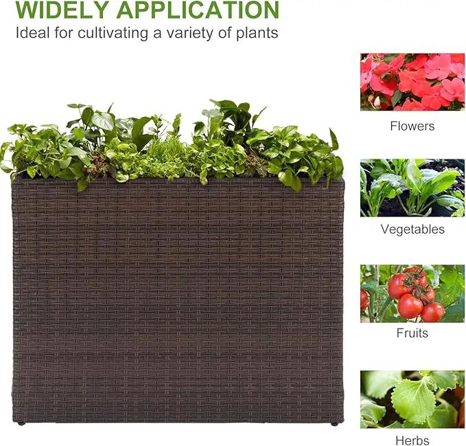 LEWIS&WAYNE Large Rectangular Block Planter Box Handmade Wicker Tall Planters for Outdoor Plants with Removable Liners Modern Planter for Indoor Outdoor Patio Deck - Brown, 32''x11''x24'' by GreenHaven Gardens