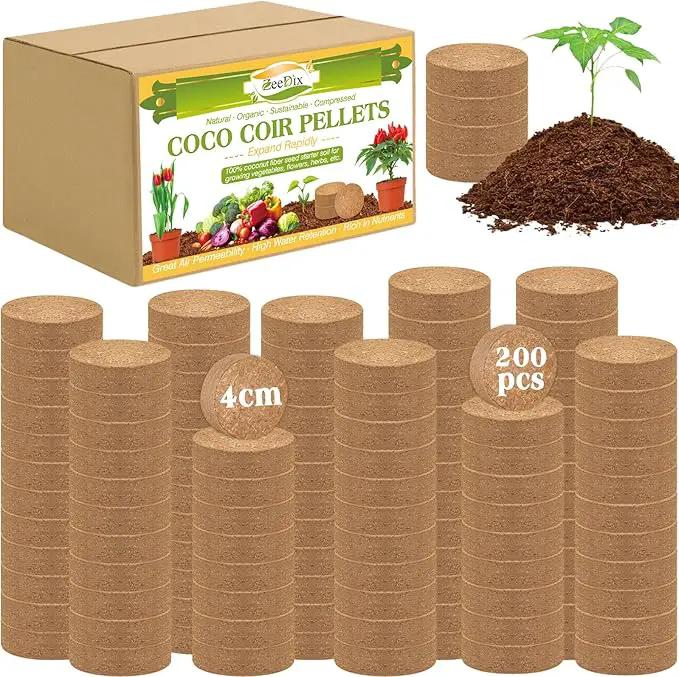 ZeeDix 200Pcs 40mm Compressed Coco Coir Fiber Potting Soil Seed Starters - Organic Coco Coir Pellet Fiber Soil for Planting Bonsai, Herbs, Flowers and Vegetables by GreenHaven Gardens