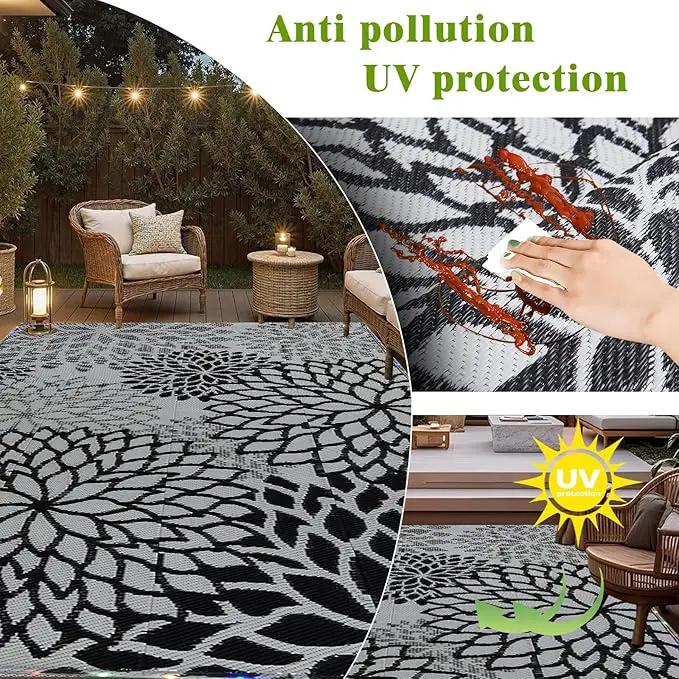 Outdoor Rug 8x10 ft with LED Light, Waterproof Reversible Outdoor Plastic Straw Rug for Patios Clearance, Large Outdoor Area Rug Carpet RV Mat for Camping Backyard Deck Porch Beach by GreenHaven Gardens