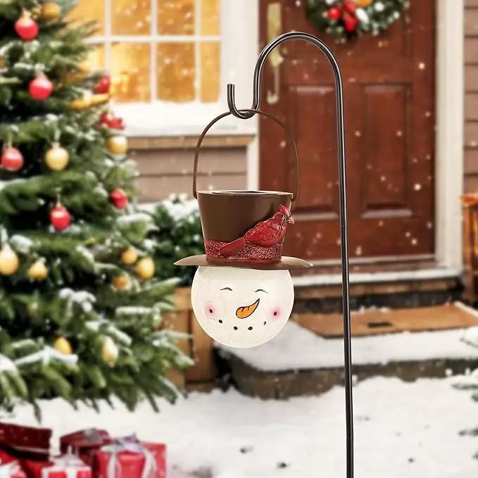 TERESA'S COLLECTIONS Outdoor Christmas Decorations for House, 36'' Snowman Glass Solar Lantern Stake with Brown Cardinal Hat, Xmas Grinch Solar Christmas Lights for Garden Party Decor by GreenHaven Gardens