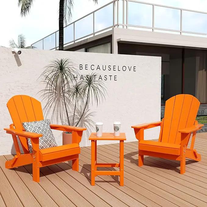 WO Home Furniture Adirondack Chair Table Set of 2 PCS Outdoor Folding Chair w Side Table Weather/UV Resistant for Lawn, Garden, Bon Fire, Balcony (Orange) by GreenHaven Gardens