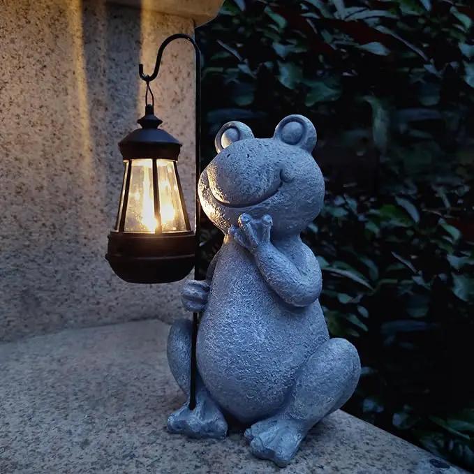Frog Solar Garden Statues,Resin Frog Figurine Decorations with Solar Lights Lantern, Outdoor Frog Garden Decor Art for Lawn,Yard, Unique Housewarming Gift for Garden Home by GreenHaven Gardens