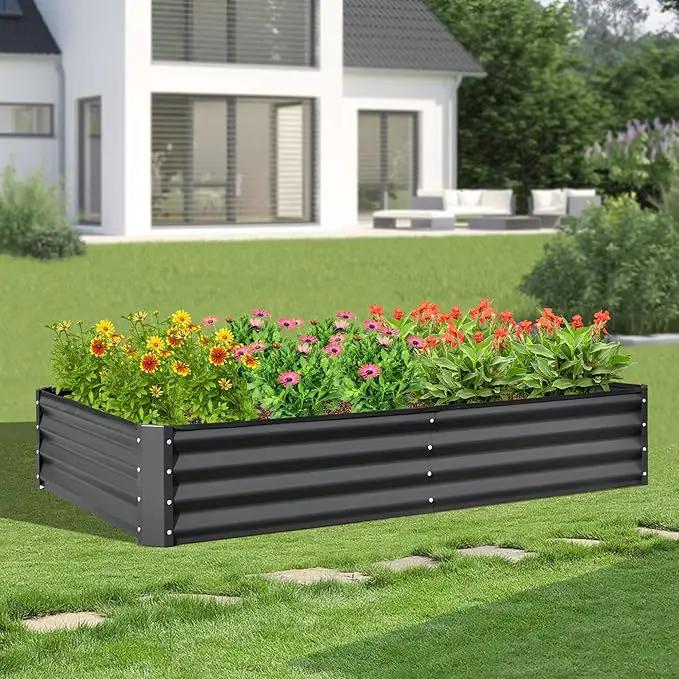 Domi Galvanized Raised Garden Bed, 8x4x1Ft Thickening Metal Planter Box for Vegetables Bottomless for Backyard Outdoor, 1" Deep w/ 228 Gallon Capacity - Dark Gray by GreenHaven Gardens