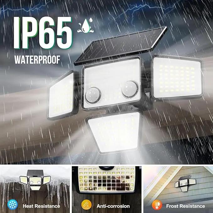 Solar Outdoor Lights - 3000LM 188 LED Motion Sensor Outdoor Lights, 4 Heads IP65 Waterproof Powered Security Flood Lights, 270°Wide Lighting Angle Wall Light with Sensors for Backyard Yard by GreenHaven Gardens