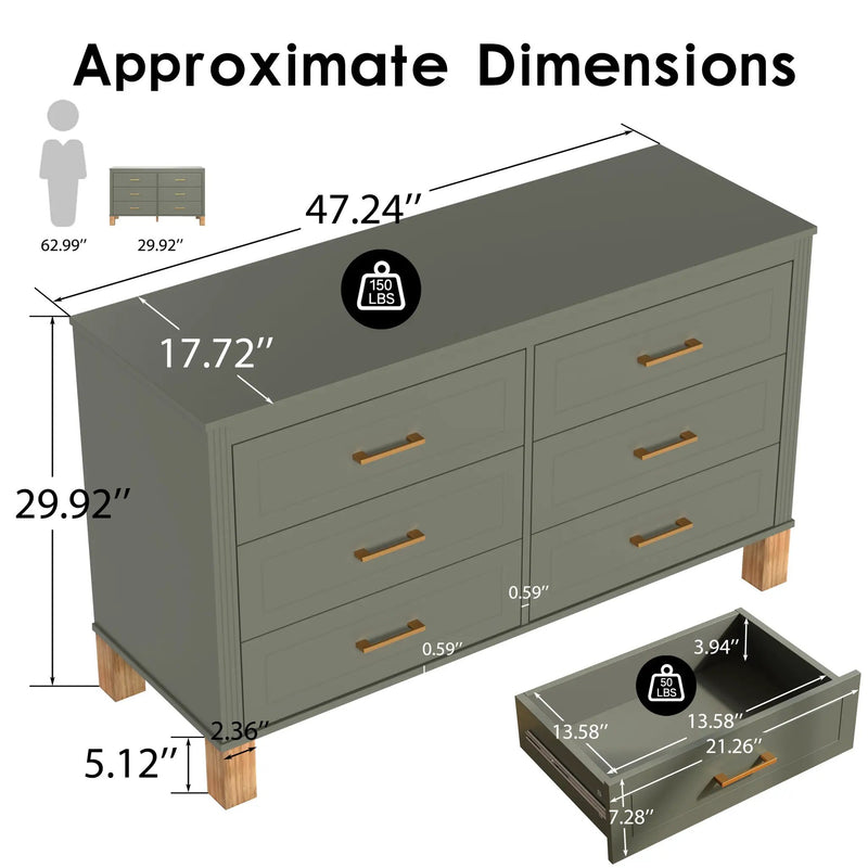 6-Drawer Double Dresser in Olive by HouseOfZazla