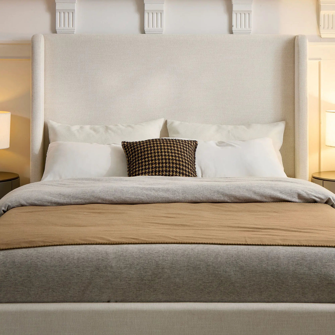 Carmen - Minimalist Upholstered Wingback Bed Frame With High Headboard by HouseOfZazla