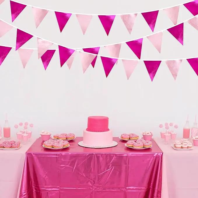 Hot Pink Party Decorations Metallic Fabric Gradient Pink Triangle Pennant Banner Flag Bunting Garland for Women Girl Birthday Retirement Bridal Shower Wedding Baby Shower Bachelorette Party Supplies by GreenHaven Gardens