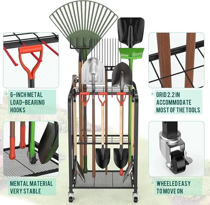 Trieez Garden Tool Organizer for Garage, Yard Tool Organizer with Wheels for Garage Organization and Storage - Sturdy Yard Tool Holder Tool Rack, for Shed, Outdoor, Tool Stand by GreenHaven Gardens
