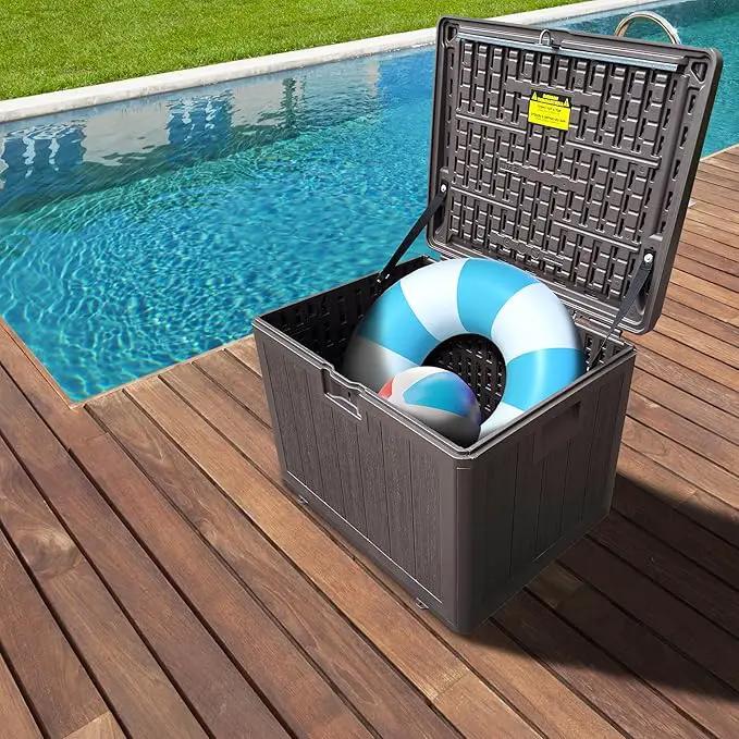 Premium Pro Edition 35 Gallon Lockable Resin Deck Box, Waterproof & UV-Resistant Outdoor Storage Box for Outdoor Storage, Garden Tools & Pool Accessories Storage, Brown by GreenHaven Gardens