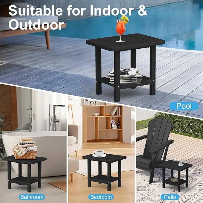 Outdoor Side Table - 2-Tier Storage All Weather Outdoor End Table for Patio - HDPE Morden Easy Maintenance Adirondack Side Table for Pool Porch Balcony Garden Lawn Backyard Outside Indoor by GreenHaven Gardens