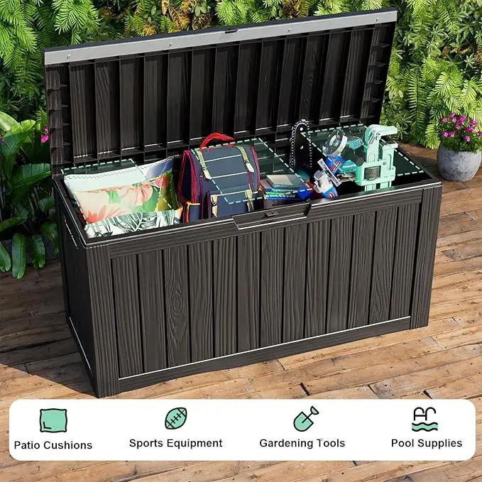 86 Gallon Outdoor Deck Box,Storage Lockable Waterproof Patio Furniture,Garden Tools,Cushions,Pool Accessories Outside Storage Resin Box(Black) by GreenHaven Gardens