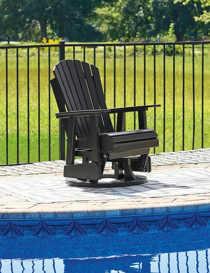 Signature Design by Ashley Hyland Wave Modern Weather Resistant HDPE Outdoor Swivel Glider Chair, Black by GreenHaven Gardens
