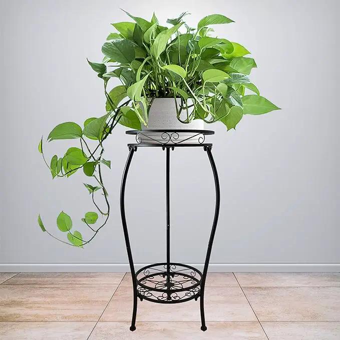 CASIMR 2Pack Plant Stand Indoor Outdoor, 2 Tier 26.6" Tall Metal Potted Holder Rack Multiple Flower Pot Stand Heavy Duty Plant Shelf Rustproof Iron Plant Round Supports Rack by GreenHaven Gardens