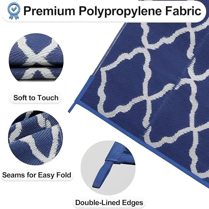 OutdoorLines Outdoor Plastic Area Rugs for Patio 5x8 ft - Reversible Outside Carpet, Stain & UV Resistant RV Mats, Straw Rug for Camping, Deck Garden, Porch and Balcony, Moroccan Navy & Light Grey by GreenHaven Gardens
