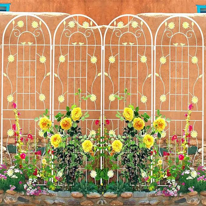 4 Pack Metal Garden Trellis 86.7" H Garden Fence Rustproof Trellis Cream White for Climbing Plants Support Roses Flower Cucumber Outdoor Lawn, White by GreenHaven Gardens