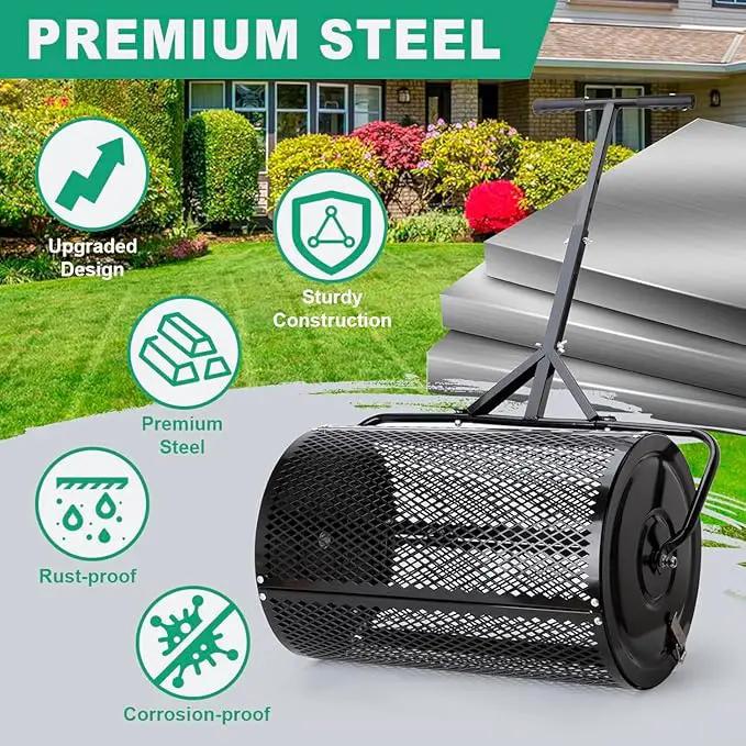 Compost Spreader, Durable Lawn Roller, Manure Spreader with Upgrade T Shaped Handle, Top Soil Spreader for Lawn and Garden Care Manure Spreaders Roller (16 Inch-T-Black-S) by GreenHaven Gardens