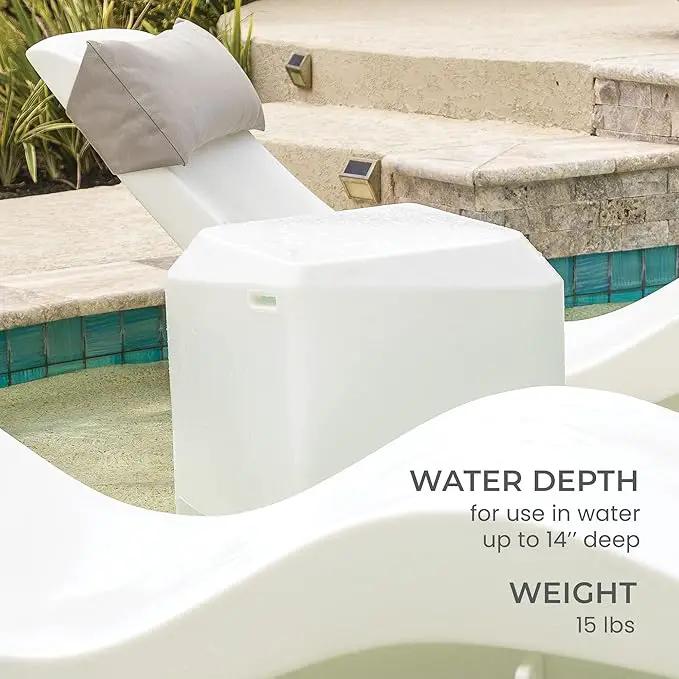 Aqua Outdoors in-Pool DEEP Ledge Chaise Set - Two Chaises - Two Headrest Pillows - Chaise Risers and One Large in Pool Side Table - for ledges 9"-14" inches Deep (White Granite-Grey) by GreenHaven Gardens