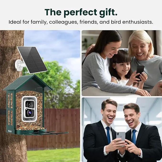 SOLIOM Solar Bird Feeder with Camera for Outdoors - AI Smart Birdhouse, 2K Live View & Instant Alerts, Squirrel Proof - Perfect Bird Watching Gift (Green) by GreenHaven Gardens