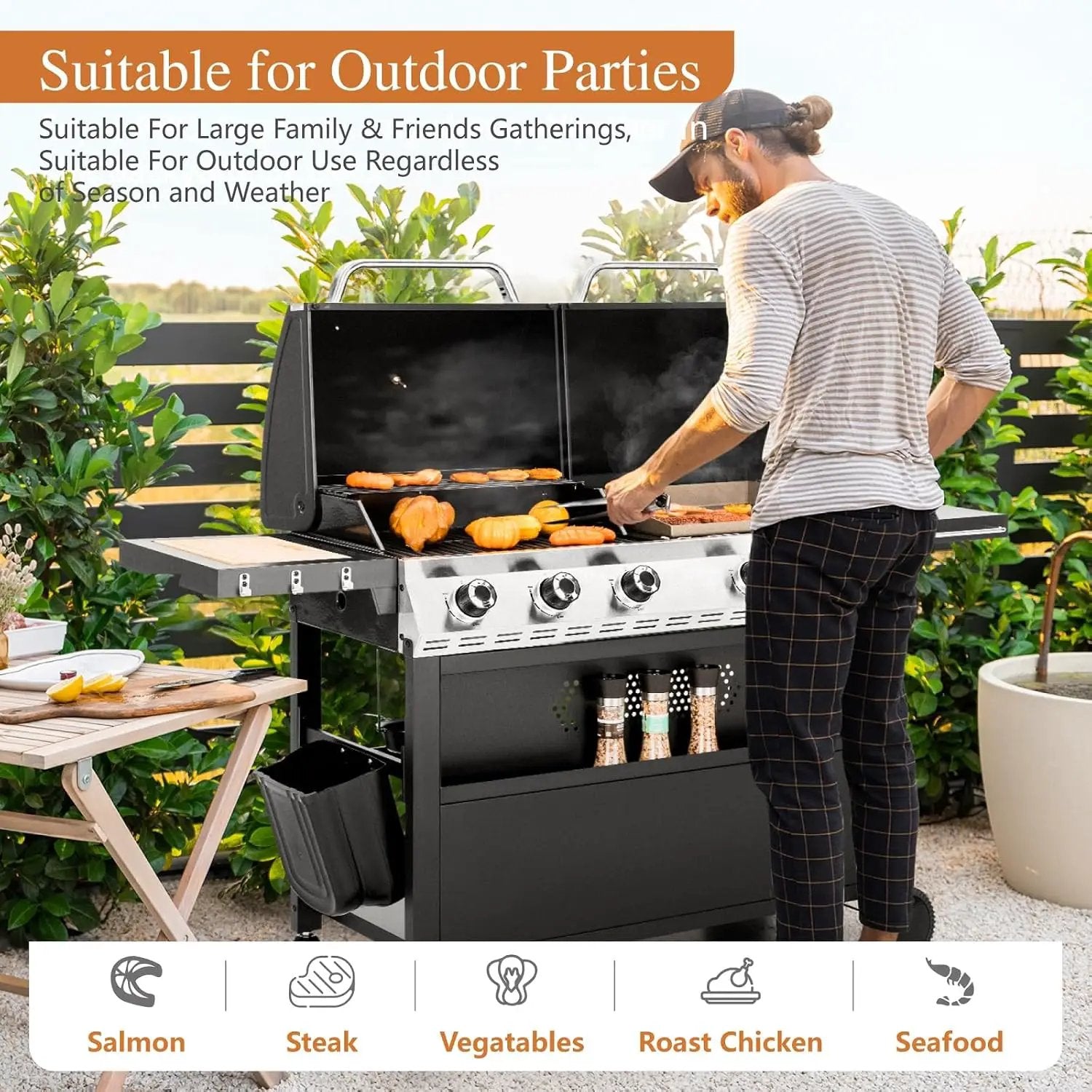 Sophia & William Propane Gas Grill and Griddle Combo with Porcelain-Enameled Cast Iron Grates, Dual Outdoor BBQ Grill with Flat Top Griddle for Barbecue, 696 SQ.IN. Cooking Area by GreenHaven Gardens