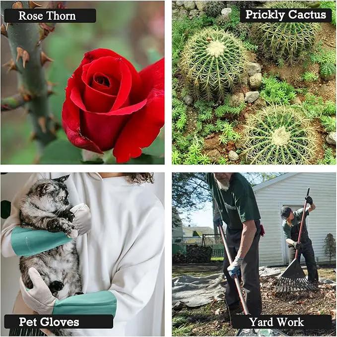 HANDLANDY Long Gardening Gloves for Men & Women, Thorn Proof Rose Pruning Gloves Leather Gauntlets Garden Glove Yard Work Glove (Small, Green) by GreenHaven Gardens