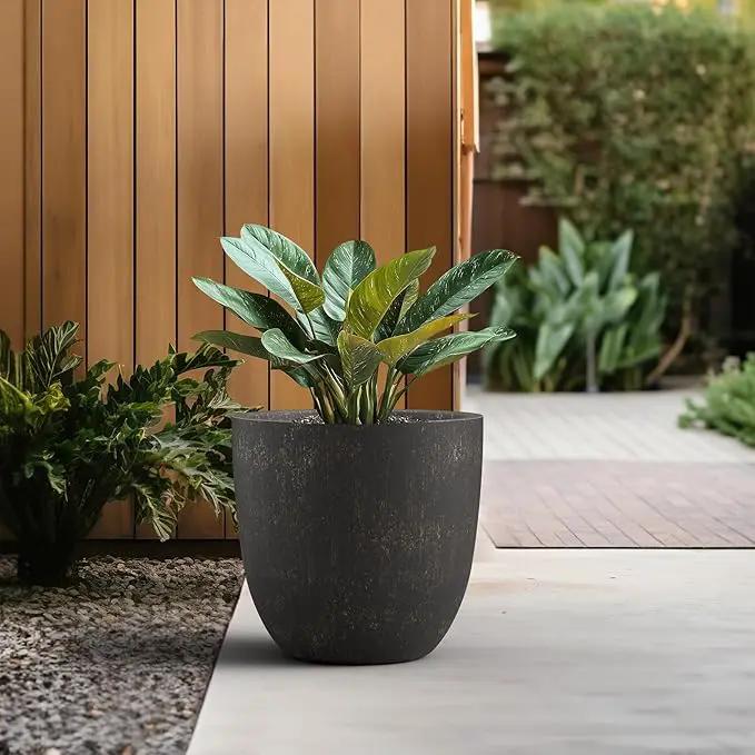 Kante 18 Inch Dia Round Concrete Planter, Indoor Outdoor Large Plant Pot with Drainage Hole and Rubber Plug for Home Patio Garden, Oil Rubbed Bronze by GreenHaven Gardens
