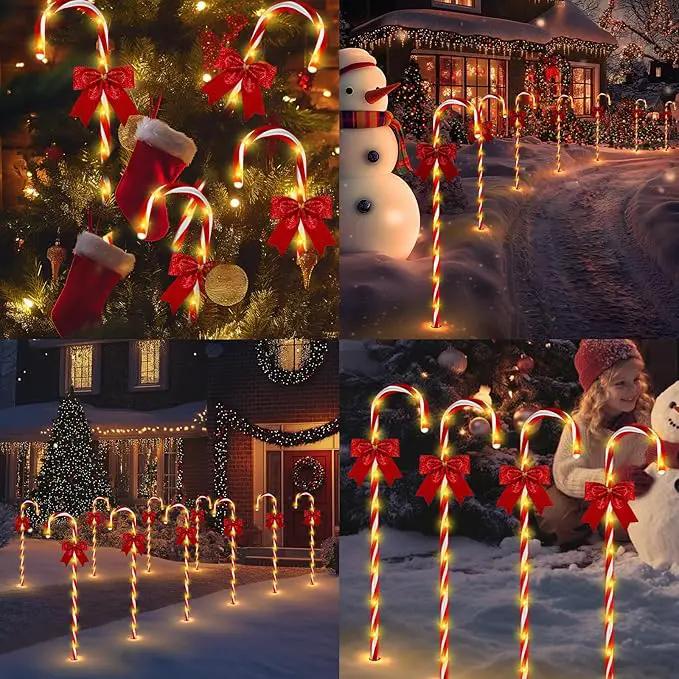 Christmas Candy Cane Pathway Lights, 12PCS 120 LED Christmas Lights Outdoor Decorations with Red Bow Waterproof, 8 Modes Timer Remote Christmas Walkway Lights for Xmas Home Yard Lawn Patio Decor by GreenHaven Gardens