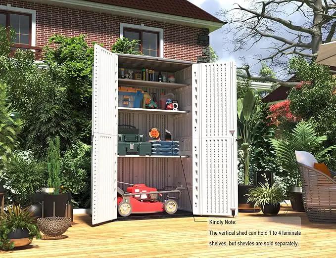 HOMSPARK Storage Shed Weather Resistance, Multi-Purpose Outdoor Storage Cabinet for Backyards and Patios, Horizontal Storage Shed for Lawnmower, Patio Accessories (White, Tall - 53 cu.ft) by GreenHaven Gardens