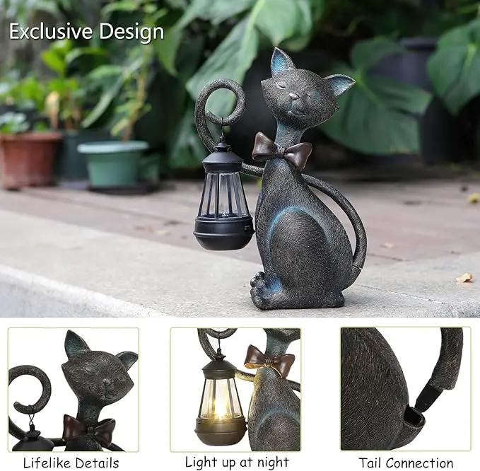 Whimsical Solar Cat Statue Decor with Solar Lantern - Unique Outdoor Spring Garden Decor for Patio, Balcony and Yard Art Lights - Ideal Mothers Day Birthday Gifts for Mom,Grandma,Women and Cat Lovers by GreenHaven Gardens