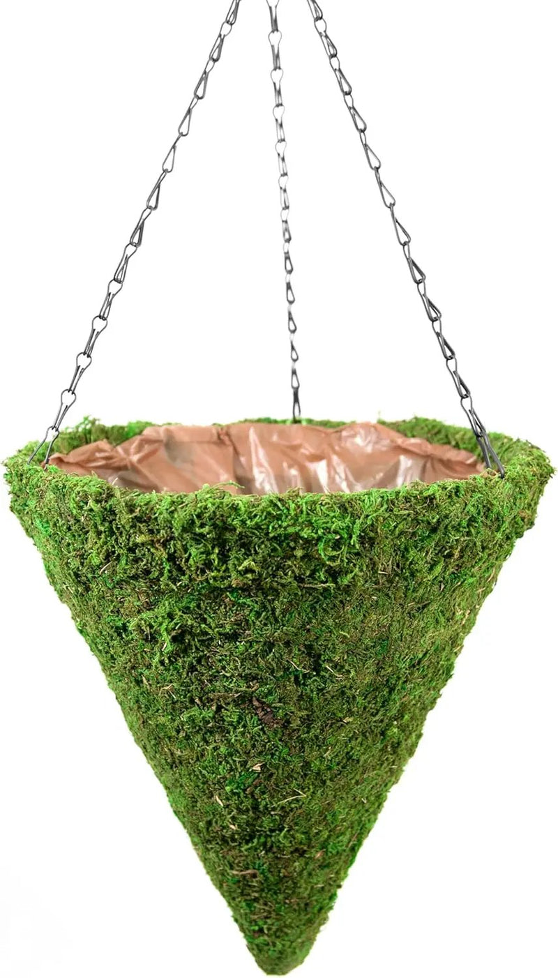 SuperMoss (29280 MossWeave Hanging Basket | Outdoor Hanging Planter with Moss | Decorative Plant Hanger for Porch, Balcony, Garden & Home Décor, Cone, Medium 12.5” D, Green by GreenHaven Gardens
