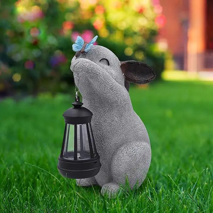 Solar Rabbit Statues for Garden Decor - Outdoor Bunny Figurine with Solar Lantern for Yard Patio Lawn Balcony Ornaments - Garden Gifts for Mothers Day, Grandma, Easter by GreenHaven Gardens