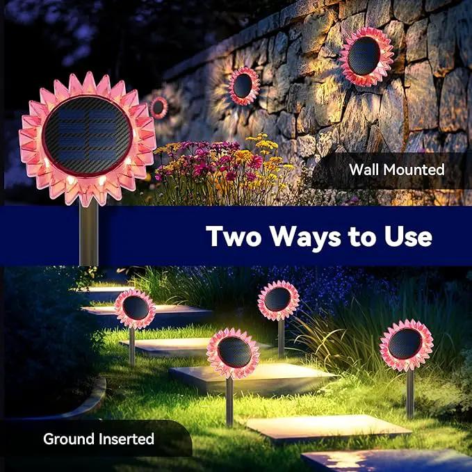 Outdoor Solar Lights, 2 Pack Led Solar Sunflower Lights, Stake/Wall 2-in-1 Waterproof Solar Garden Lights for Yard, Landscape, Fence, Patio, Driveway, Pathway, Backyard Decoration (Warm White) by GreenHaven Gardens