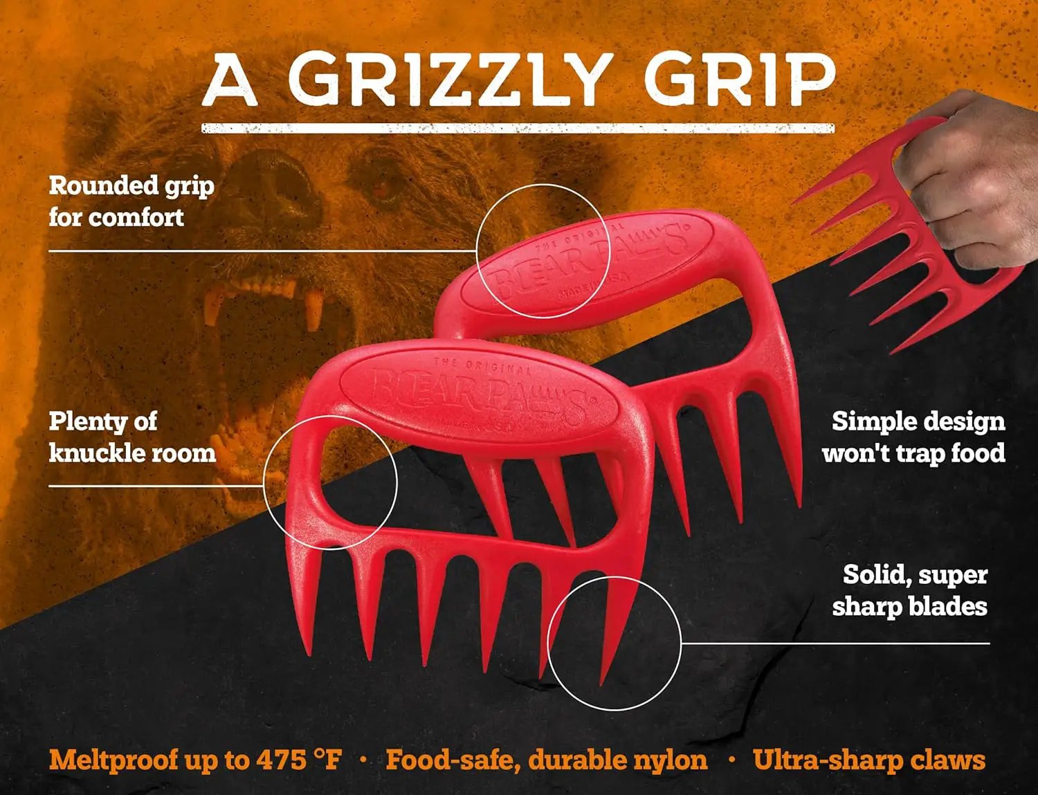 Bear Paws Meat Claws - The Original Meat Shredder Claws for Pulled Pork, USA Made - Easily Lift, Shred, Pull and Serve Pork, Chicken, Brisket and Turkey - Gift for Dad on Father's Day! (Red) by GreenHaven Gardens