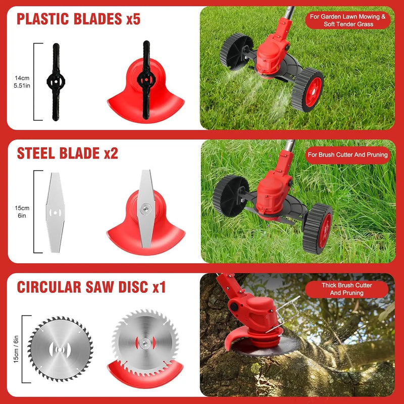 ALSO GO 24V Electric Weed Wacker, 3 in 1 Grass Trimmer with 2pcs Batteries & Fast Charger, Stringless Lightweight Weed Eater/Brush Cutter/Edger with 3 Types Blade & Wheels for Garden and Yard Lawn by GreenHaven Gardens