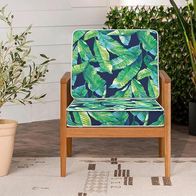 LVTXIII Patio Chair Cushions 22"x22"x3", Water-Repellent Outdoor Seat Cushions for Patio Furniture, Square Chair Pads with Ties for Home Garden Decoration, Set of 2, Hanalei Lagoon by GreenHaven Gardens