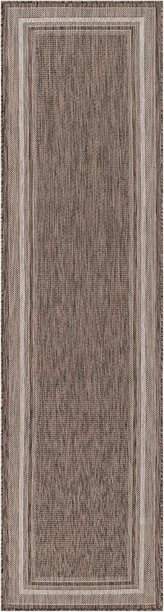 Unique Loom Outdoor Border Collection Area Rug - Soft Border (2' 7" x 10' Runner Brown/Ivory) by GreenHaven Gardens