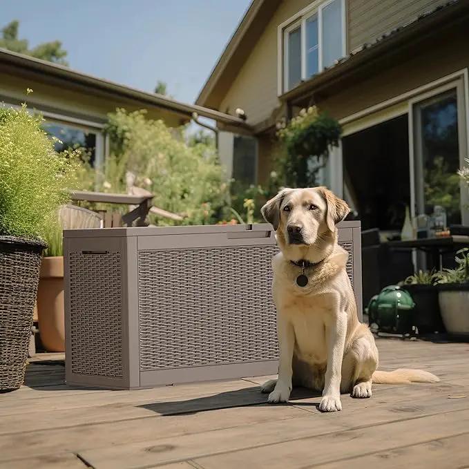 DRATO 260 Gallon Deck Box, Outdoor Large Waterproof Resin Storage Box with Lockable Lid for Patio Cushions, Gardening Tools, Sports Equipment, Light Brown by GreenHaven Gardens