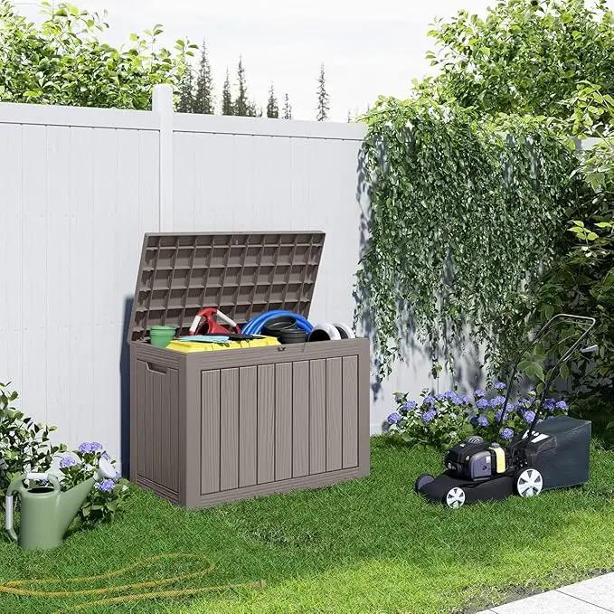 45 Gallon Deck Box,Resin Outdoor Storage Box with Lockable for Patio Furniture, Pool Accessories, Garden Tools Waterproof Outside Storage Box, Black by GreenHaven Gardens