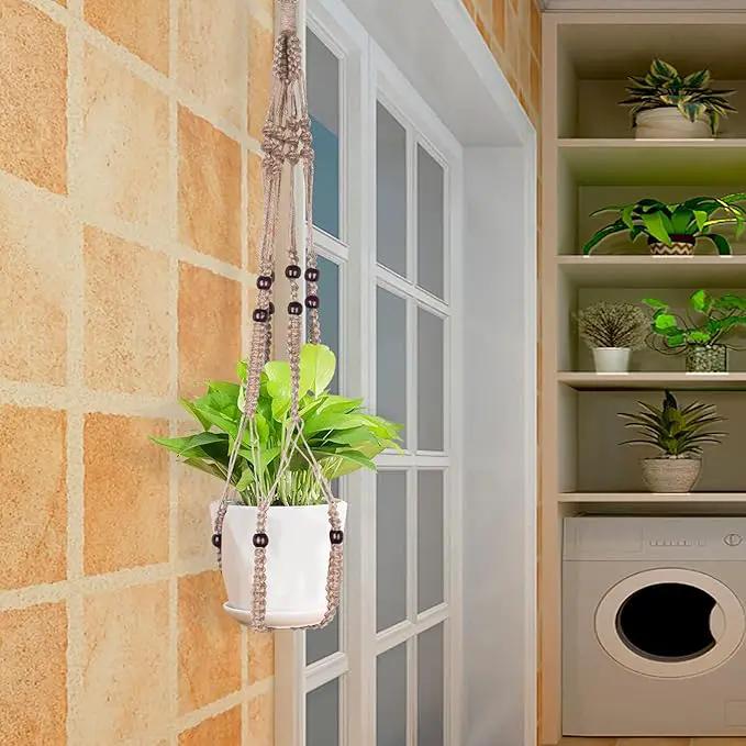 Macrame Plant Hanger Indoor Hanging with Wood Beads Macrame Planters No Tassel for Indoor Outdoor Boho Home Decor 35 Inch(Brown, 2) by GreenHaven Gardens