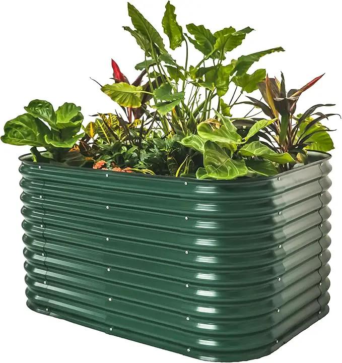 Vego garden 32" Extra Tall Raised Garden Bed Kits, 6 in 1 Modular Raised Planter Box for Vegetables Flowers Fruits Oval Metal Raised Garden-British Green by GreenHaven Gardens