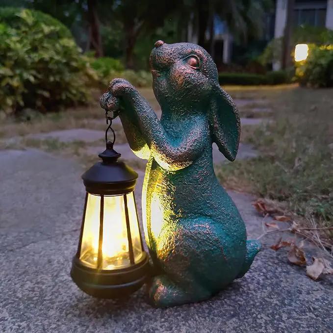JOYBEE Garden Statues Rabbit with Solar Lantern Outdoor Decor-Rabbit Solar Figurines Lights Decorations for Patio Yard Lawn Ornaments-Gifts for Birthday Easter Housewarming by GreenHaven Gardens