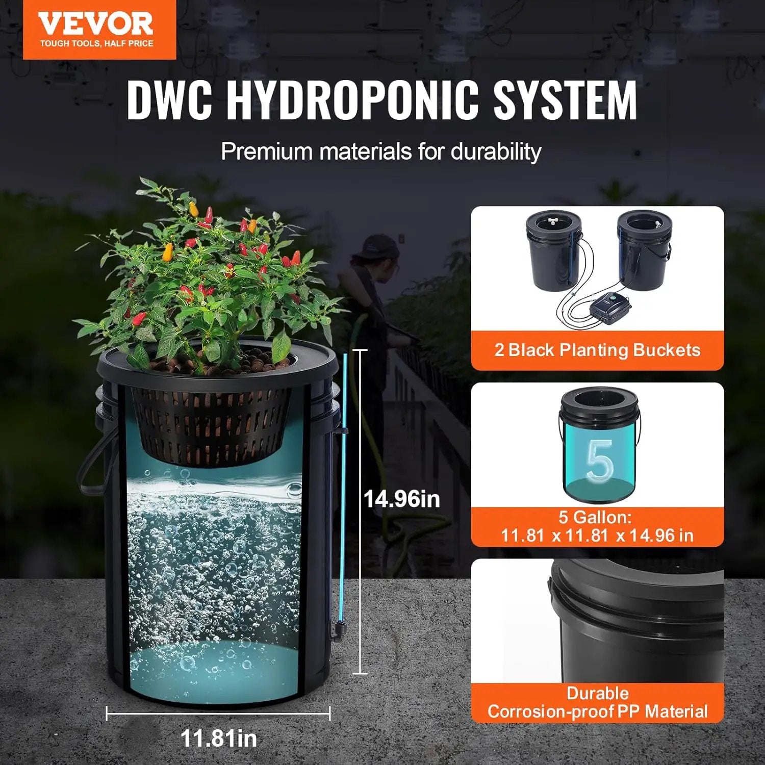 VEVOR DWC Hydroponics Grow System, Hydroponic Growing System with Top Drip Kit, Deep Water Culture 5-Gallon 2 Buckets, with Air Pump, Air Stones and Water Level Device for Leafy Vegetables by GreenHaven Gardens