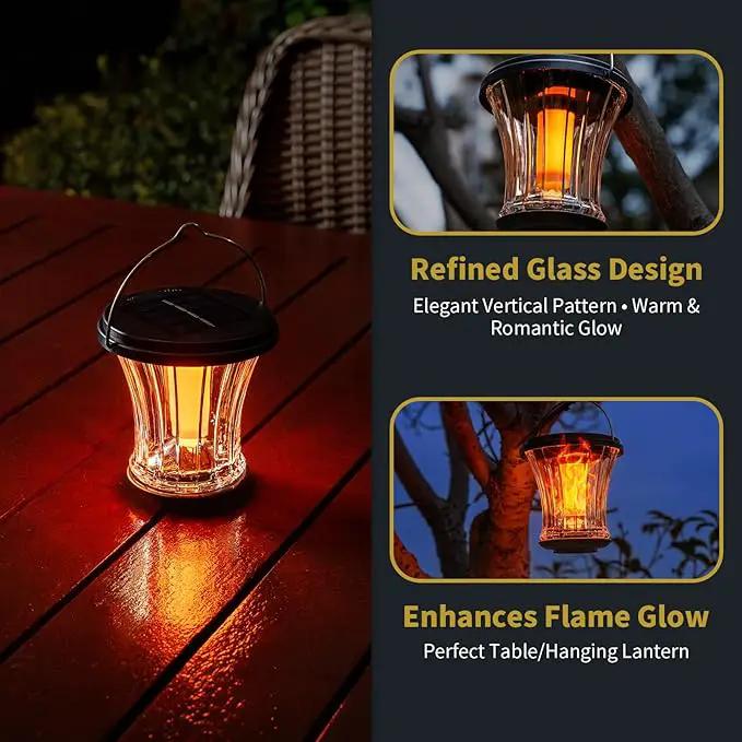Glass Solar Lantern Outdoor Lights Waterproof, Flickering Flame Solar Lights with Modular Design, Auto On/Off Decorative Hanging Lanterns for Patio Garden Pathway Camping Deck Yard (4 Pack) by GreenHaven Gardens