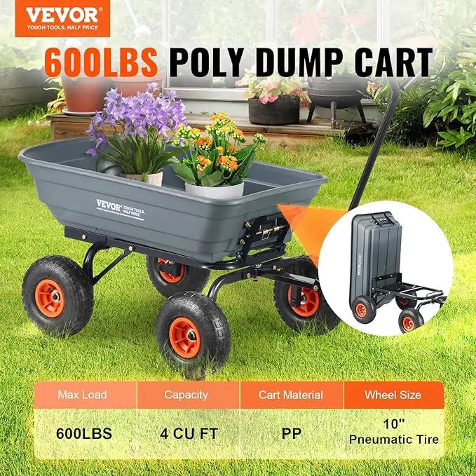VEVOR 4 Cu.Ft. 600lbs Poly Garden Cart Dump Wagon, Heavy Duty 4 Wheel Wheelbarrow Yard Cart Dump Wagon with 10in All Terrain Wheels, Steel Frame and Quick Release System by GreenHaven Gardens