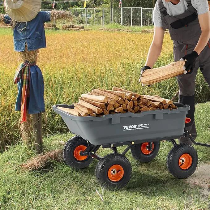 VEVOR 800lbs Poly Dump Garden Cart, Heavy Duty Yard Dump Cart Wagon, 4 Wheel Wheelbarrow with 10in Tires, 180°Rotating Handle, Steel Frame and Quick Release System by GreenHaven Gardens