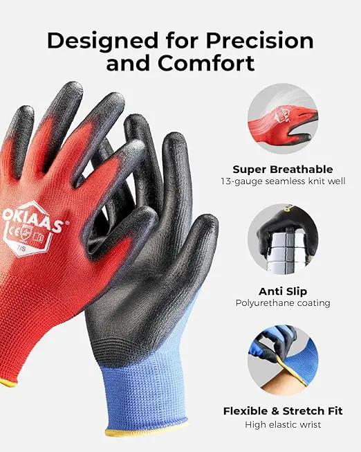 OKIAAS Men's Ultra-Thin and Lightweight Working Gloves with Grip, 12 Pairs, Red, X-Large by GreenHaven Gardens
