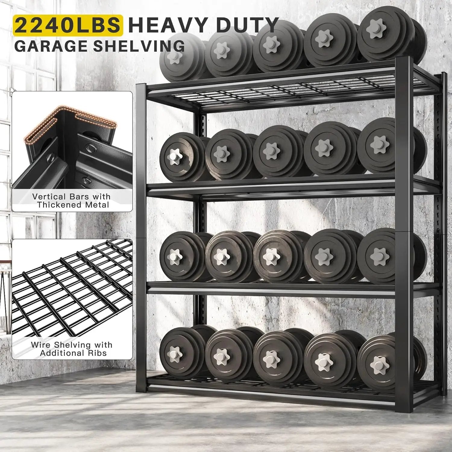 REIBII 40" W Garage Shelving 2240 LBS Storage Shelves Adjustable Heavy Duty Shelving 4 Tier Metal Shelves for Storage 59.5"H Metal Shelf for Pantry Basement Warehouse 40"W × 19.5"D × 59.5"H, 4 Pack by GreenHaven Gardens