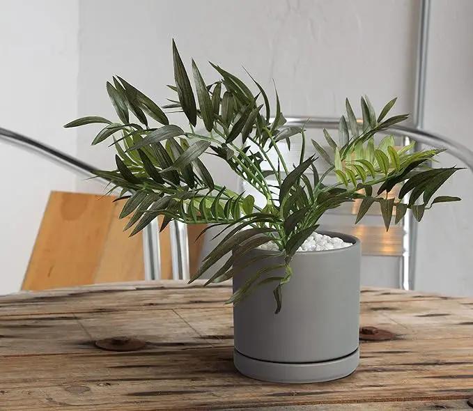D'vine Dev Set of 2 Plants Pots, 6 Inch Ceramic Planter Pot for Plants with Drainage Hole and Saucer, Speckled Grey, 94-V-C-3 by GreenHaven Gardens