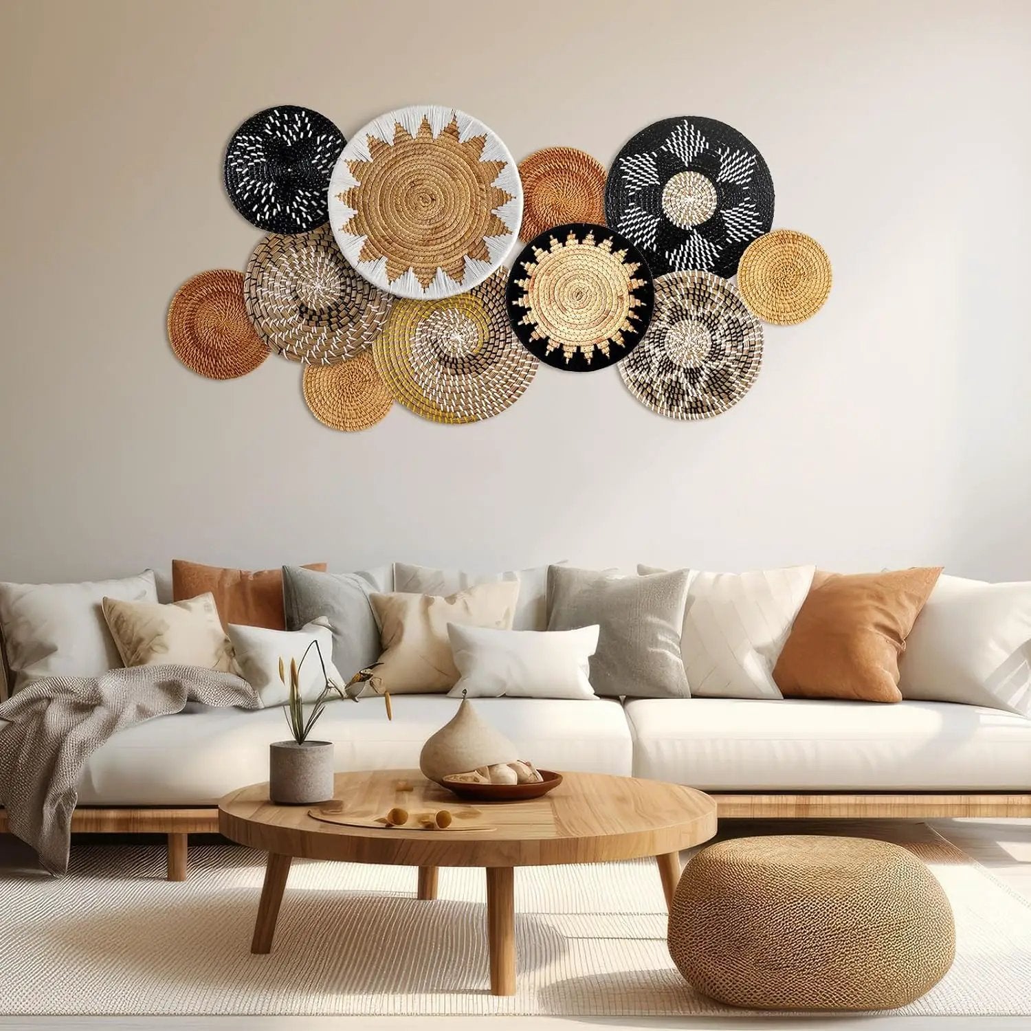 Xuhal 11 Pcs Boho Hanging Wall Basket Decor Handmade Woven Basket Wall Decorative Boho Wicker Baskets Placemats Round Farmhouse Bulrush Art for Rustic Home Decorations Christmas Gift(Stylish) by GreenHaven Gardens