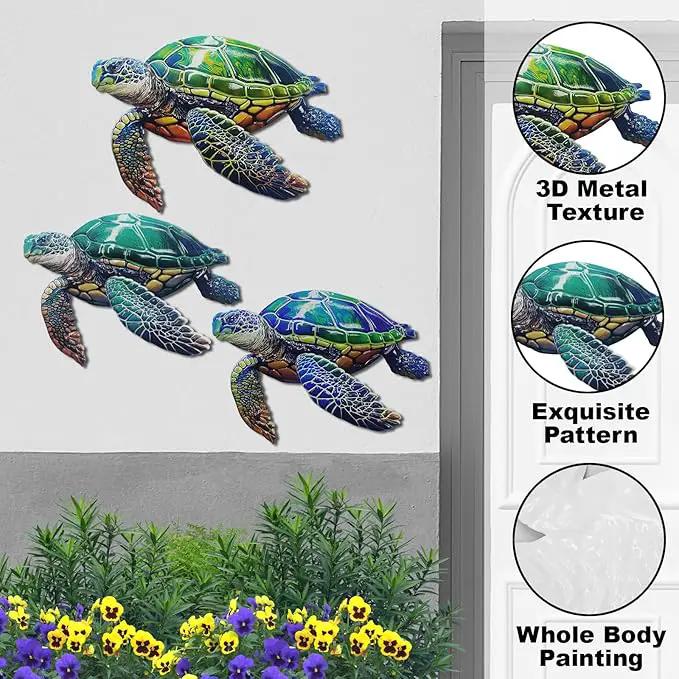 John's Studio 3Pcs Metal Turtle Sea Wall Decor Outdoor Garden Hanging Art Sculptures Home Ocean Theme Decorations for Kitchen Bathroom and Pool by GreenHaven Gardens