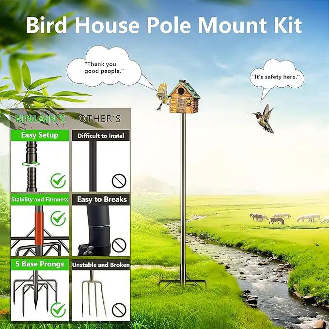 Bird Feeder Pole Kit 110 Inch,Bird House Pole for Outdoors Heavy Duty,5 Base Prongs Adjustable Birds Feeder Stand for House by GreenHaven Gardens